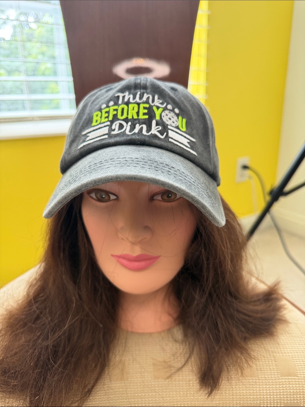 Think Before You Dink Embroidered Baseball Cap - Charcoal Gray & Lime